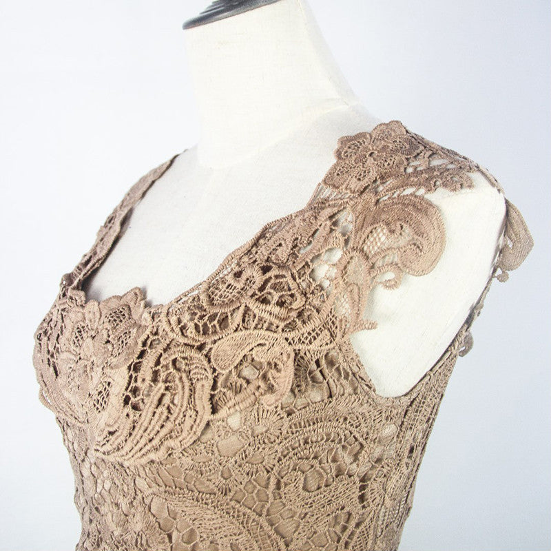 Online discount shop Australia - Elegant Lace Patchwork Solid Sleeveless A-Line Fashion Dress Sexy Slim Party Dresses Vestido De Festa