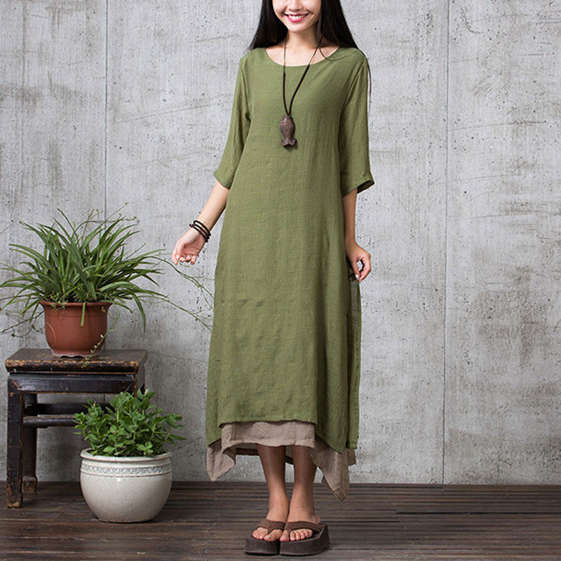 Women Casual Loose Vestidos O Neck Boho Cotton Linen Long Maxi Shirt Vintage Dresses Plus Size 4XL