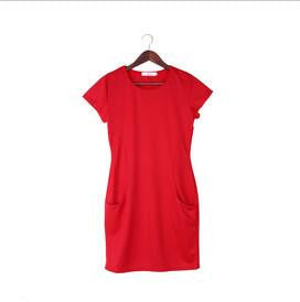 solid o-neck two side pocket black dresses women fall fashion mini dress casual broadcloth short-sleeve feminina vestido