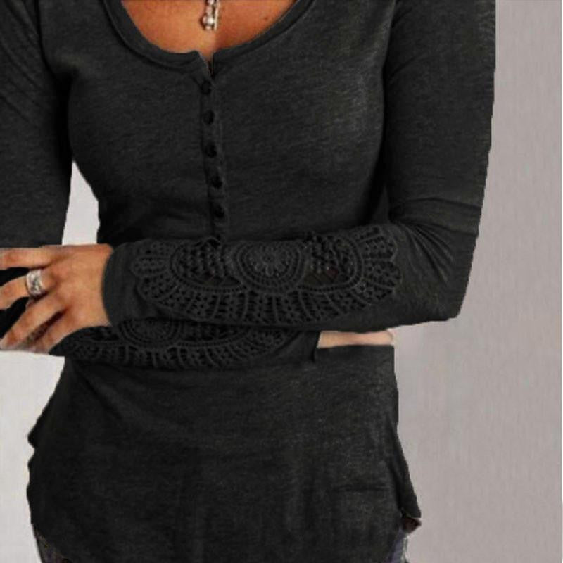 Women Blouses Fashion Long Sleeve Lace Blouse Embroidery Crochet Hollow Out O Neck Plus Size Tops Shirt