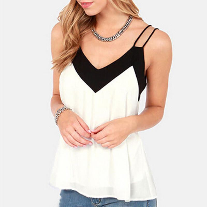 Style V Neck Womens Sleeveless Halter Blouse Vest Loose Chiffon Tank Tops Plus Size