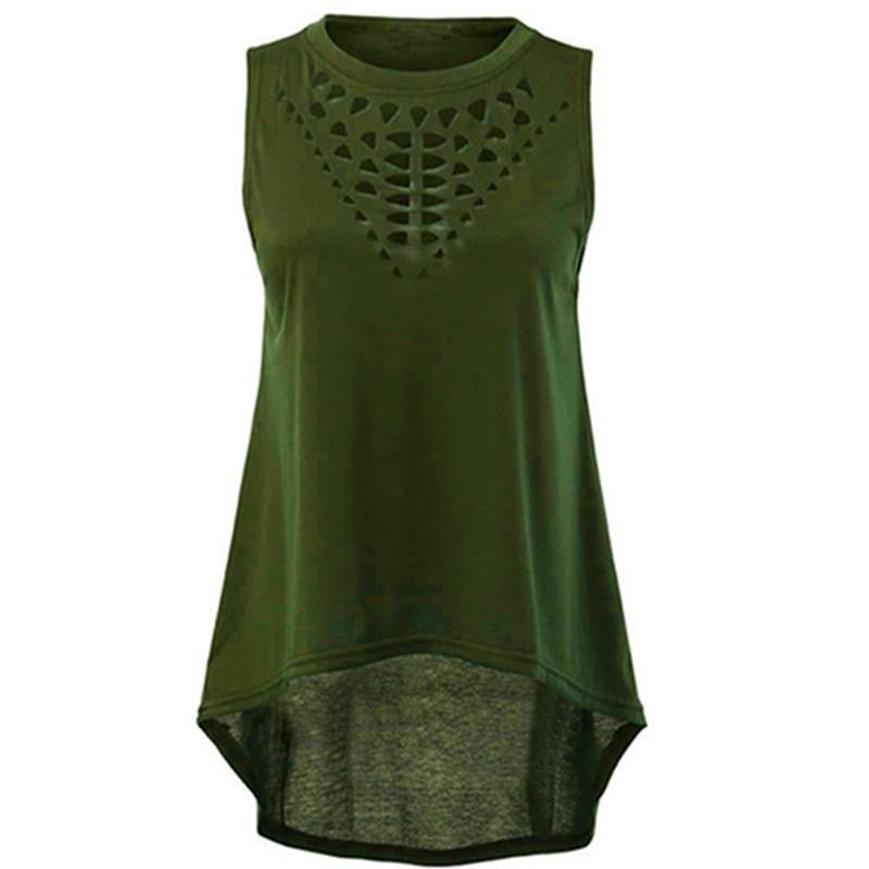 Casual Retro Hollow Women Shirts Top Sleeveless Plus Size Irregular Hem Loose Blouse Vest S--3XL