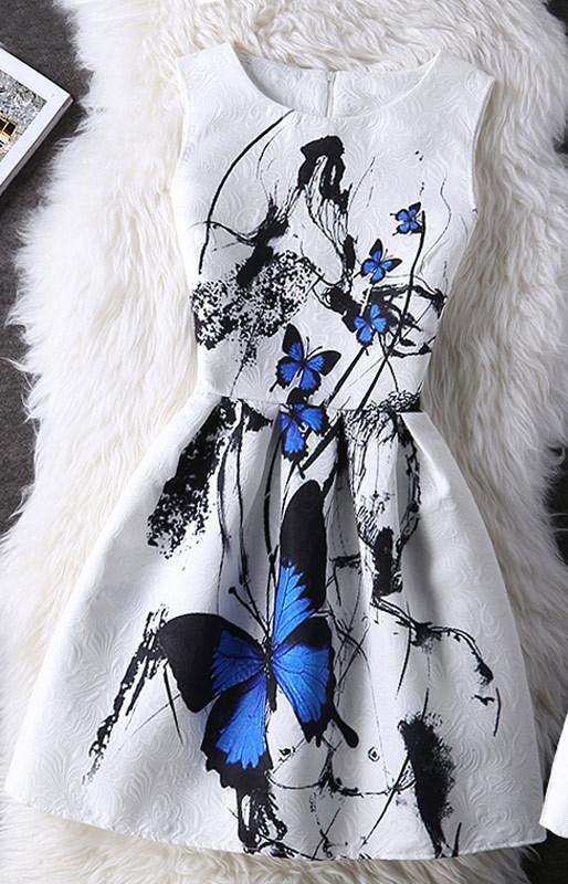 Summer Dress Women Butterfly Sleeveless Casual Dresses Ladies vintage print plus size jacquard clothing