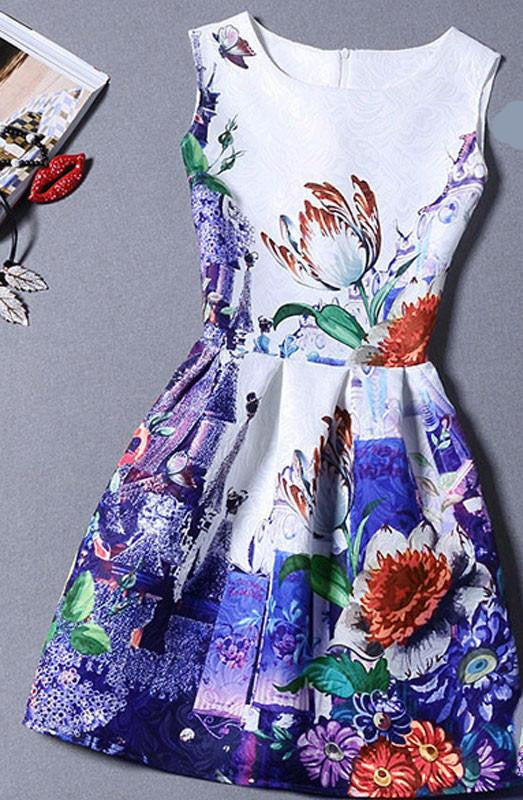 Summer Dress Women Butterfly Sleeveless Casual Dresses Ladies vintage print plus size jacquard clothing