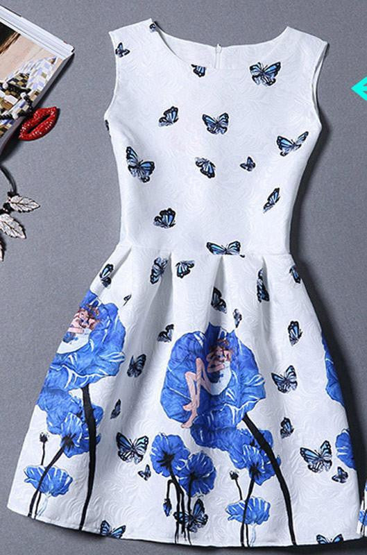 Summer Dress Women Butterfly Sleeveless Casual Dresses Ladies vintage print plus size jacquard clothing