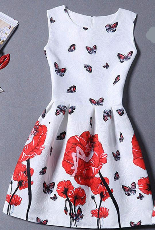 Summer Dress Women Butterfly Sleeveless Casual Dresses Ladies vintage print plus size jacquard clothing
