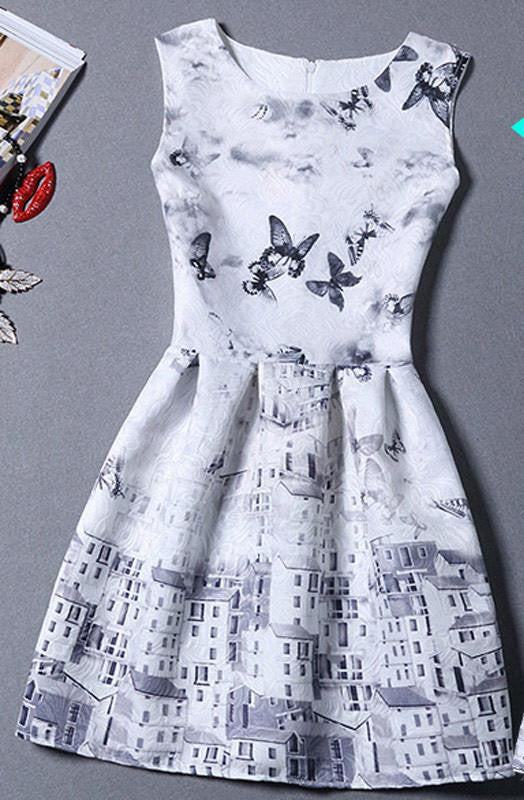 Summer Dress Women Butterfly Sleeveless Casual Dresses Ladies vintage print plus size jacquard clothing