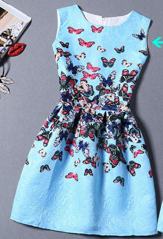 Summer Dress Women Butterfly Sleeveless Casual Dresses Ladies vintage print plus size jacquard clothing