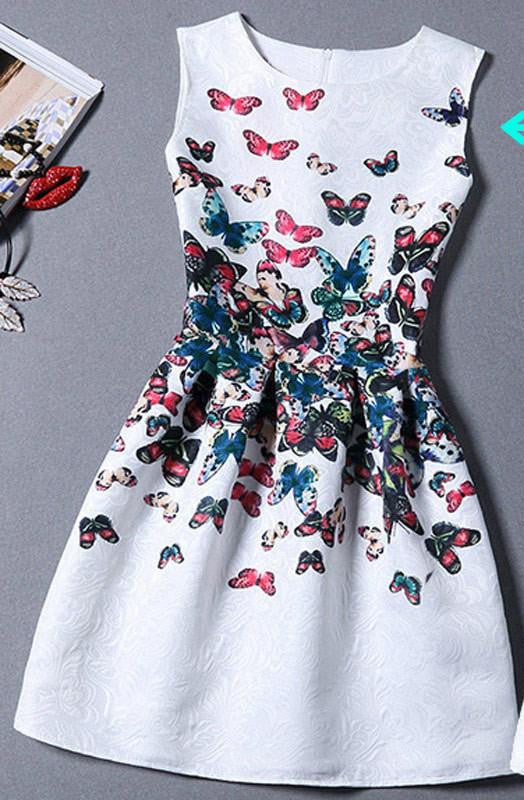 Summer Dress Women Butterfly Sleeveless Casual Dresses Ladies vintage print plus size jacquard clothing