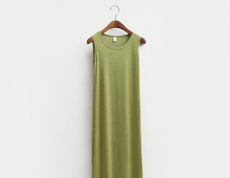 Summer Dress Women Beach Maxi Dress Solid O-neck Sleeveless Casual Dress Elegant Evening Party Dresses