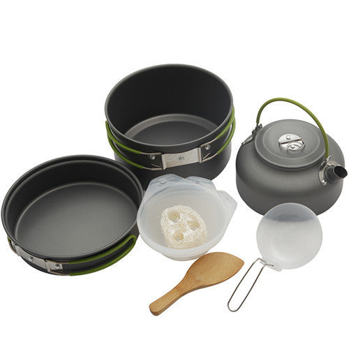 Online discount shop Australia - 2-3 People Portable Outdoor Cooking Set Pot Bowl Teapot Coffee Kettle Set Cookware Tableware Camping Picnic Hiking Utensils