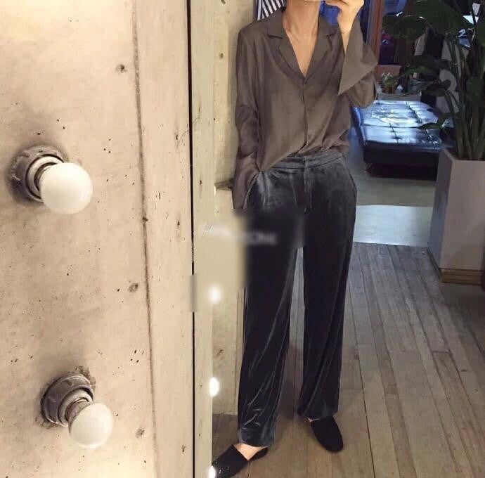 Velvet High Waisted Loose Long Wide Leg Pants Women Trouser Fashion 3 Colors