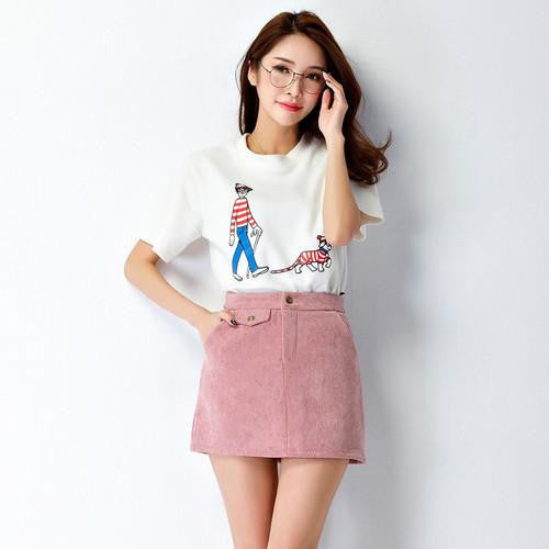 Skirts Womens Retro Preppy Style Casual Corduroy Slim High waist A Line Mini Skirt Pure Color Pink Black Gray B119