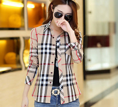 Fashion 16 colors girl's plaid flannel casual shirt female long sleeve plaid shirt ladies plus size women's Tops