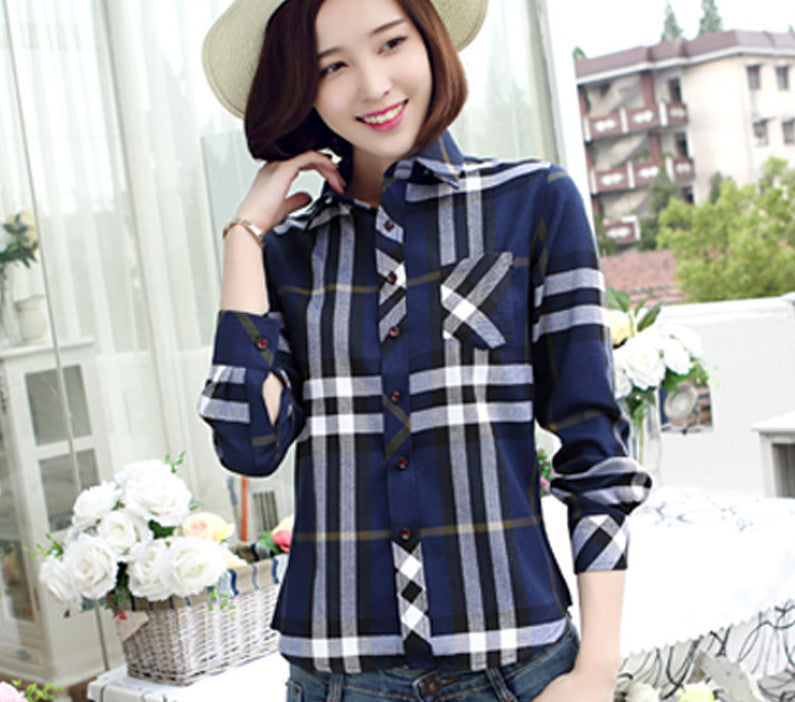 Fashion 16 colors girl's plaid flannel casual shirt female long sleeve plaid shirt ladies plus size women's Tops
