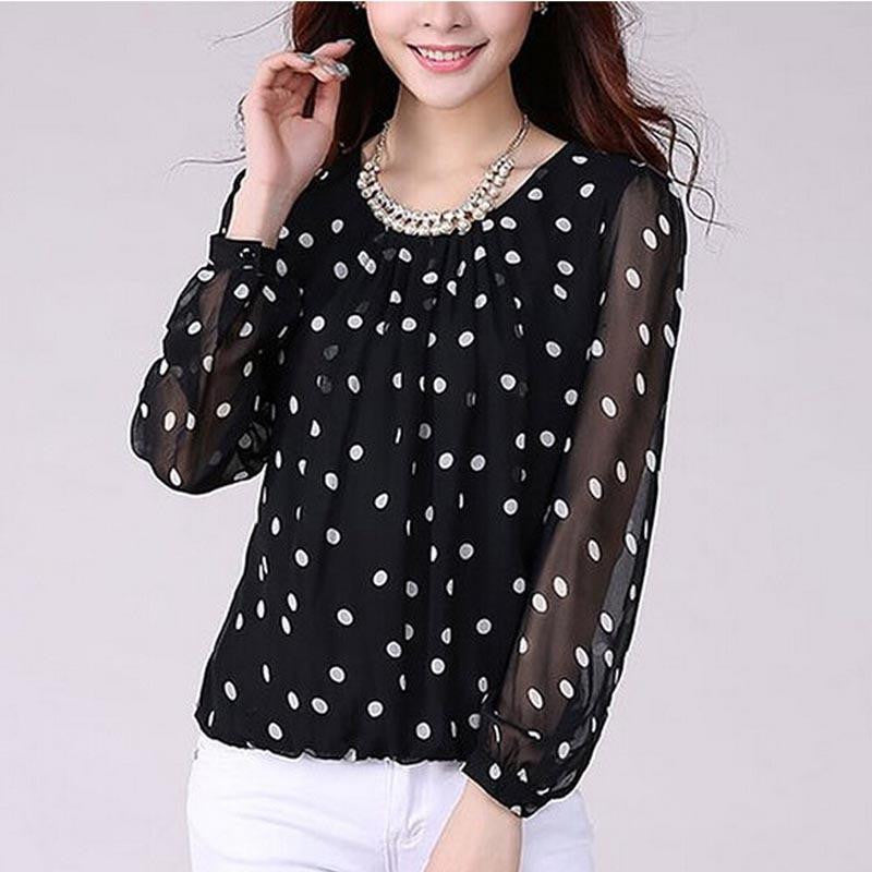 Women Blouses Polka Dot Chiffon Blouse Women Tops O-Neck Long Sleeve Fashion Woman Shirts
