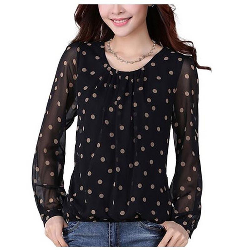 Women Blouses Polka Dot Chiffon Blouse Women Tops O-Neck Long Sleeve Fashion Woman Shirts