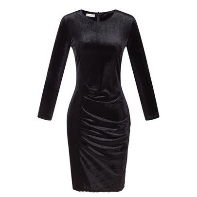 Fashion Women Spring Dress Pure Color Soft Casual Gold velvet Dresses Long Sleeve Casual Line Vestidos S118