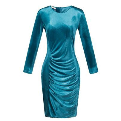 Fashion Women Spring Dress Pure Color Soft Casual Gold velvet Dresses Long Sleeve Casual Line Vestidos S118