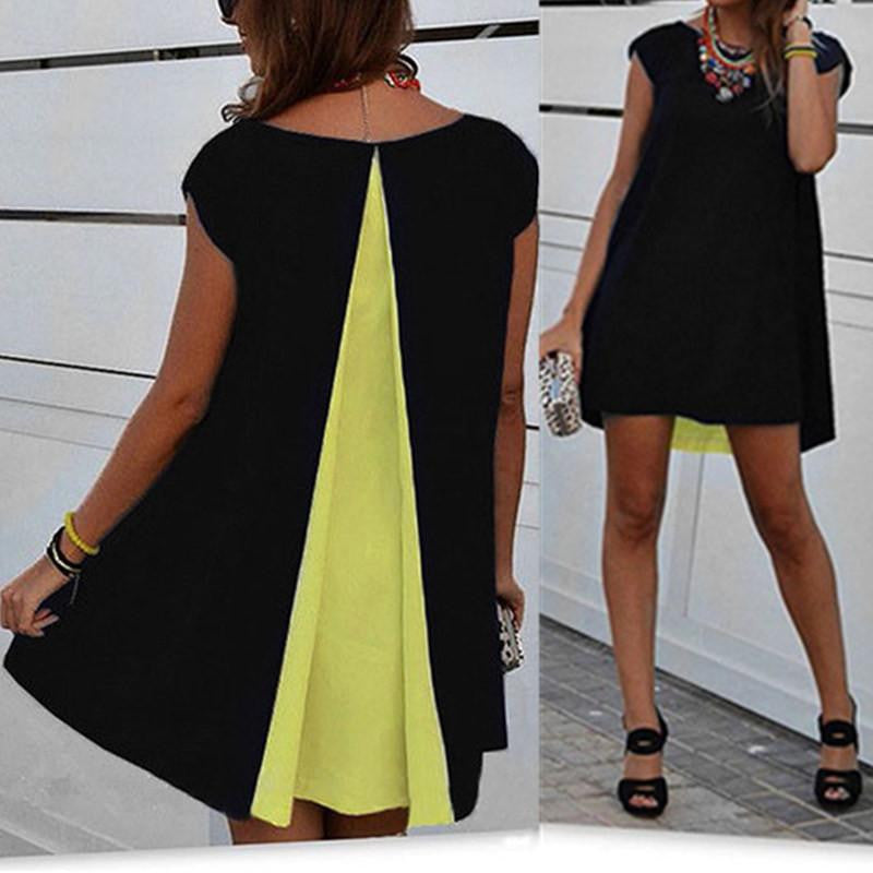 Style Women Patchwork chiffon Blouse Top Ladies O neck Short Sleeve Loose Casual Shirts Dress Plus Size