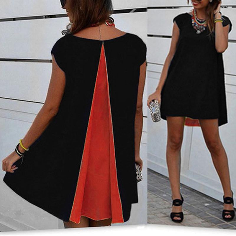 Style Women Patchwork chiffon Blouse Top Ladies O neck Short Sleeve Loose Casual Shirts Dress Plus Size