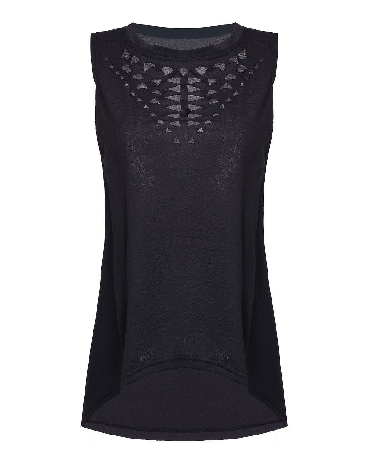 Style Women Sleeveless Hollow Out Blouses Casual Vest Loose Blouse O Neck Tank Tops Plus Size