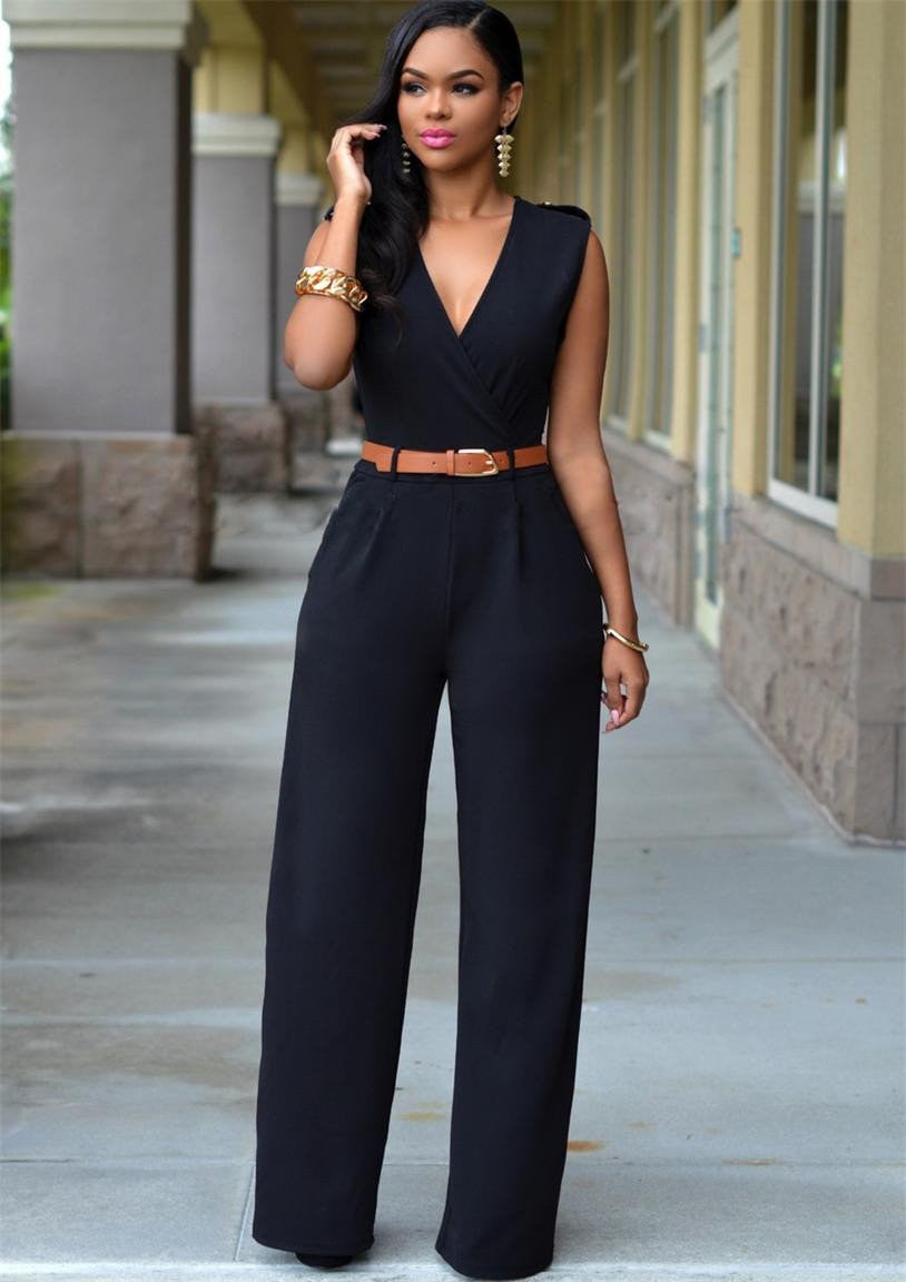 Women Jumpsuits Lady Loose Slim Overalls Party Womens Sleeveless Night Club Rompers With Belt