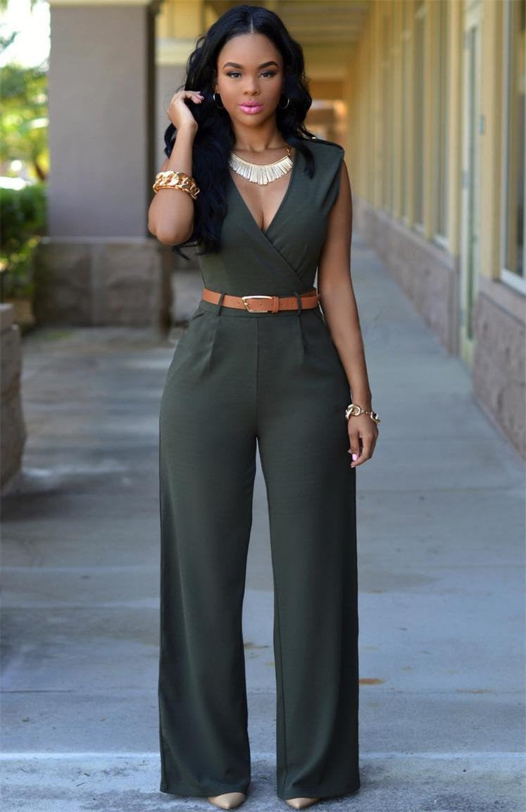 Women Jumpsuits Lady Loose Slim Overalls Party Womens Sleeveless Night Club Rompers With Belt