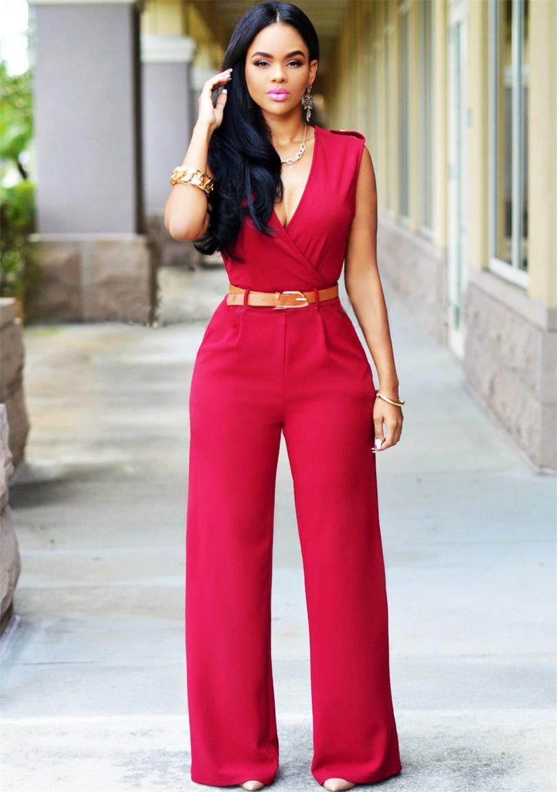 Women Jumpsuits Lady Loose Slim Overalls Party Womens Sleeveless Night Club Rompers With Belt