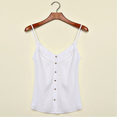 Online discount shop Australia - Fashion Blouse Women Tank Top Sexy V Neck Button Ladies Casual Cropped Vest Chiffon Tops Plus Size 3XL