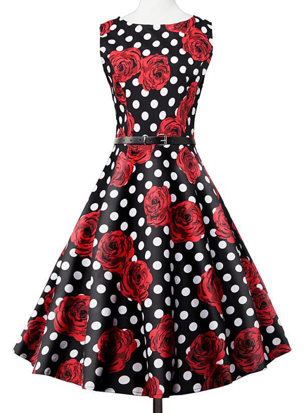 Online discount shop Australia - Fashion Summer Dot Floral Print Party Dress 50s Women Robe Rockabilly Vintage Swing Pinup Dresses vestidos de fiesta