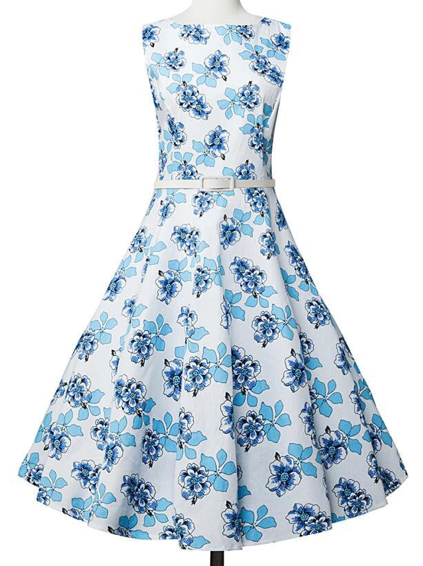 Online discount shop Australia - Fashion Summer Dot Floral Print Party Dress 50s Women Robe Rockabilly Vintage Swing Pinup Dresses vestidos de fiesta