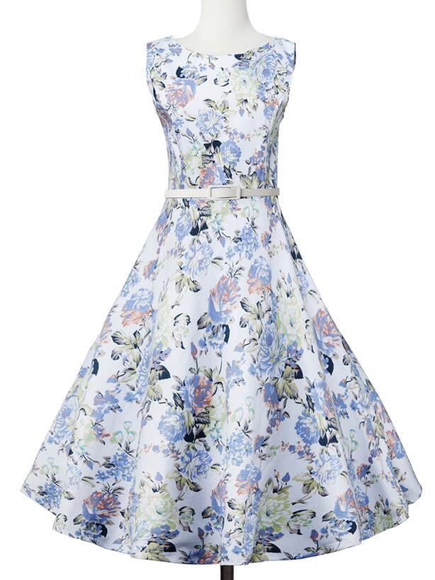 Online discount shop Australia - Fashion Summer Dot Floral Print Party Dress 50s Women Robe Rockabilly Vintage Swing Pinup Dresses vestidos de fiesta