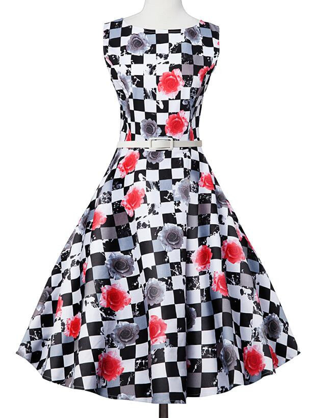 Online discount shop Australia - Fashion Summer Dot Floral Print Party Dress 50s Women Robe Rockabilly Vintage Swing Pinup Dresses vestidos de fiesta