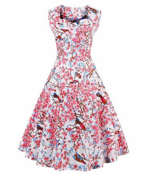 Online discount shop Australia - Fashion Summer Dot Floral Print Party Dress 50s Women Robe Rockabilly Vintage Swing Pinup Dresses vestidos de fiesta