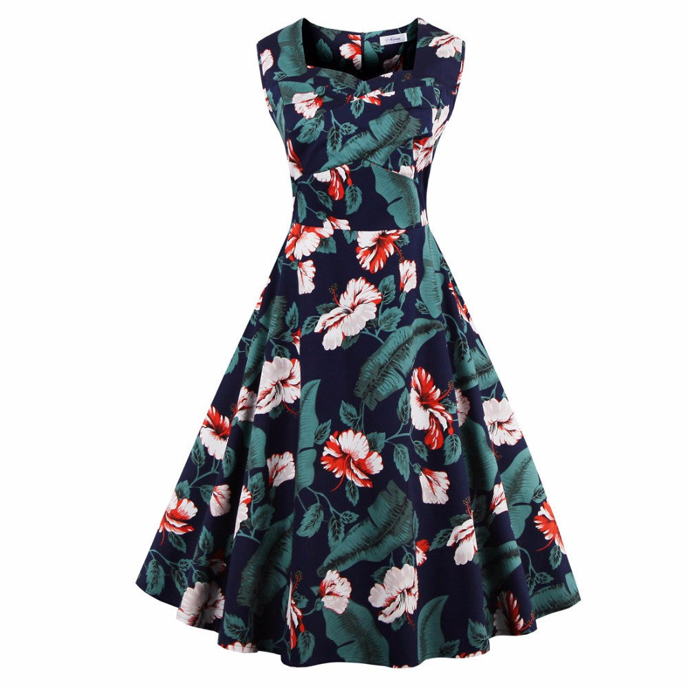 Online discount shop Australia - Fashion Summer Dot Floral Print Party Dress 50s Women Robe Rockabilly Vintage Swing Pinup Dresses vestidos de fiesta