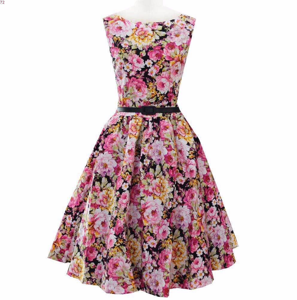 Online discount shop Australia - Fashion Summer Dot Floral Print Party Dress 50s Women Robe Rockabilly Vintage Swing Pinup Dresses vestidos de fiesta