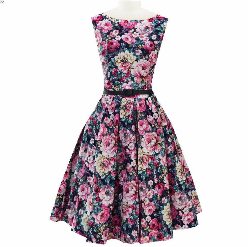 Online discount shop Australia - Fashion Summer Dot Floral Print Party Dress 50s Women Robe Rockabilly Vintage Swing Pinup Dresses vestidos de fiesta