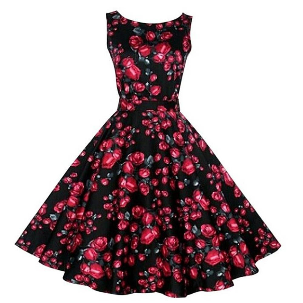 Online discount shop Australia - Fashion Summer Dot Floral Print Party Dress 50s Women Robe Rockabilly Vintage Swing Pinup Dresses vestidos de fiesta