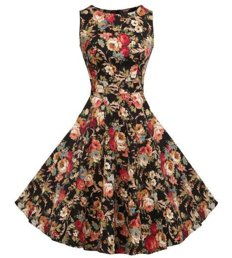 Online discount shop Australia - Fashion Summer Dot Floral Print Party Dress 50s Women Robe Rockabilly Vintage Swing Pinup Dresses vestidos de fiesta