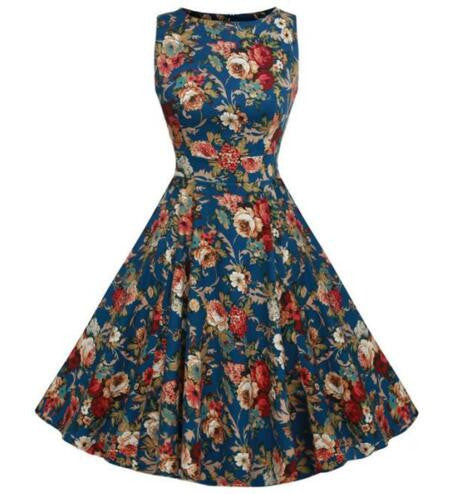 Online discount shop Australia - Fashion Summer Dot Floral Print Party Dress 50s Women Robe Rockabilly Vintage Swing Pinup Dresses vestidos de fiesta