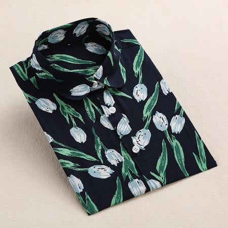 Shirt Women Blouses Long Sleeves Women Shirts Floral Cotton Tribal Print Blouses Vintage Women Tops