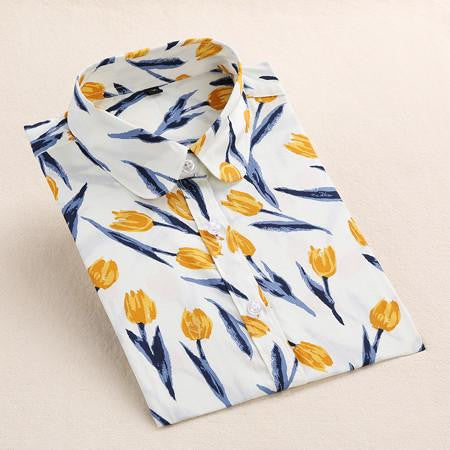 Shirt Women Blouses Long Sleeves Women Shirts Floral Cotton Tribal Print Blouses Vintage Women Tops