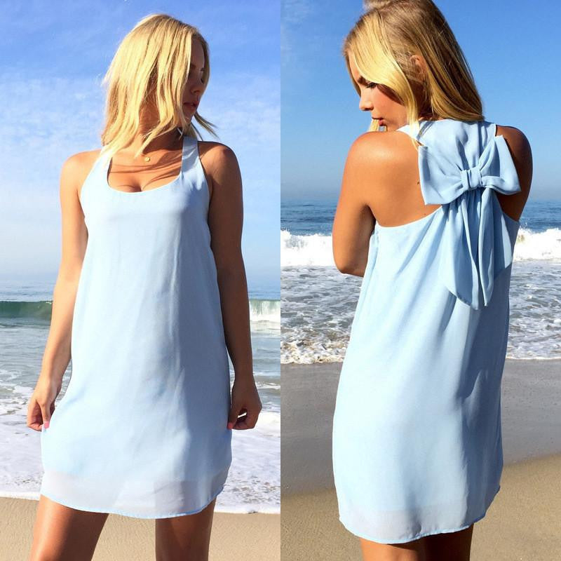 Summer dress women casual dress Mint Green chiffon summer style Back Bow dresses