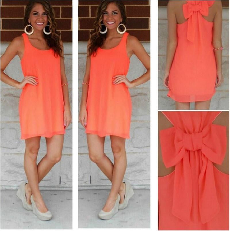 Summer dress women casual dress Mint Green chiffon summer style Back Bow dresses