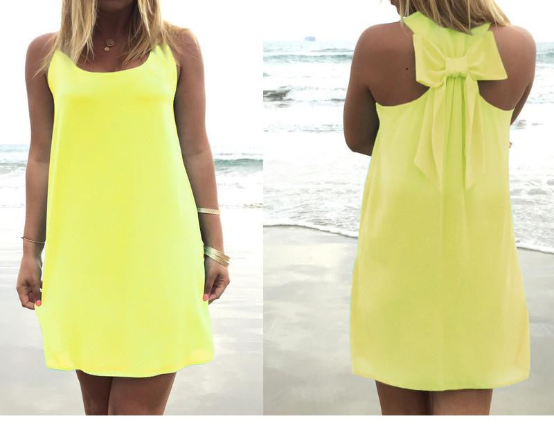 Summer dress women casual dress Mint Green chiffon summer style Back Bow dresses