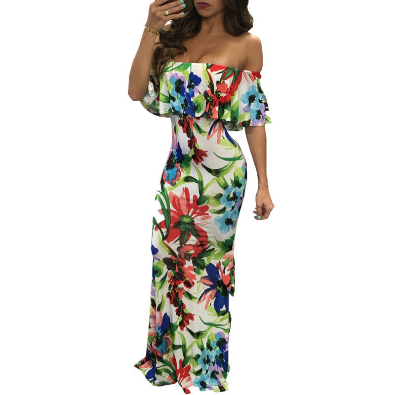Online discount shop Australia - Boho Fashion Sexy Bodycon Long Summer Dresses Off The Shoulder Strapless Flower Print Backless Elegant Party Maxi Dress
