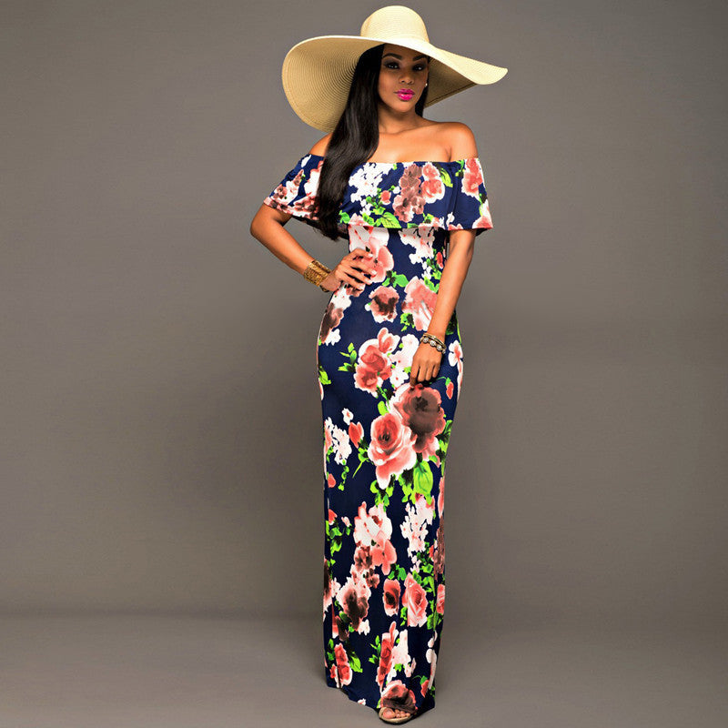 Online discount shop Australia - Boho Fashion Sexy Bodycon Long Summer Dresses Off The Shoulder Strapless Flower Print Backless Elegant Party Maxi Dress