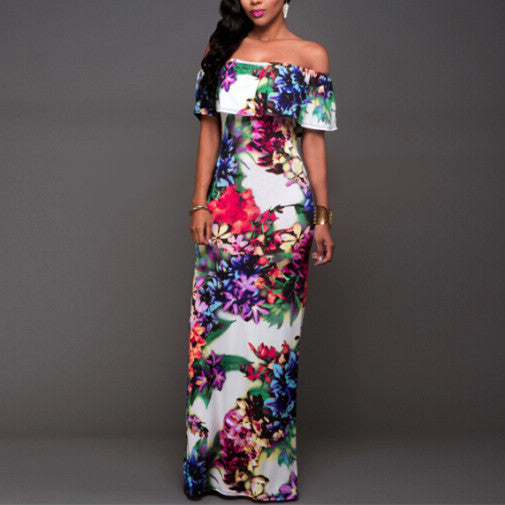 Online discount shop Australia - Boho Fashion Sexy Bodycon Long Summer Dresses Off The Shoulder Strapless Flower Print Backless Elegant Party Maxi Dress