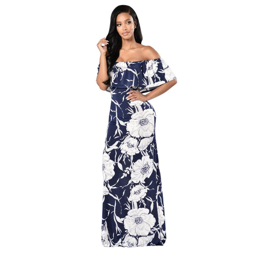 Online discount shop Australia - Boho Fashion Sexy Bodycon Long Summer Dresses Off The Shoulder Strapless Flower Print Backless Elegant Party Maxi Dress